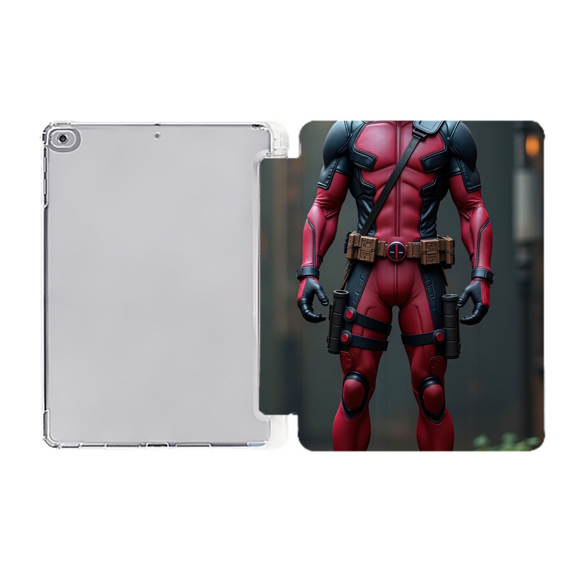 （画像用） Deadpool デッドプール IPad ケース ペン収納付き 三つ折りスタンド PUレザー×シリコン 対応機種9.5/10.5/10.9インチ